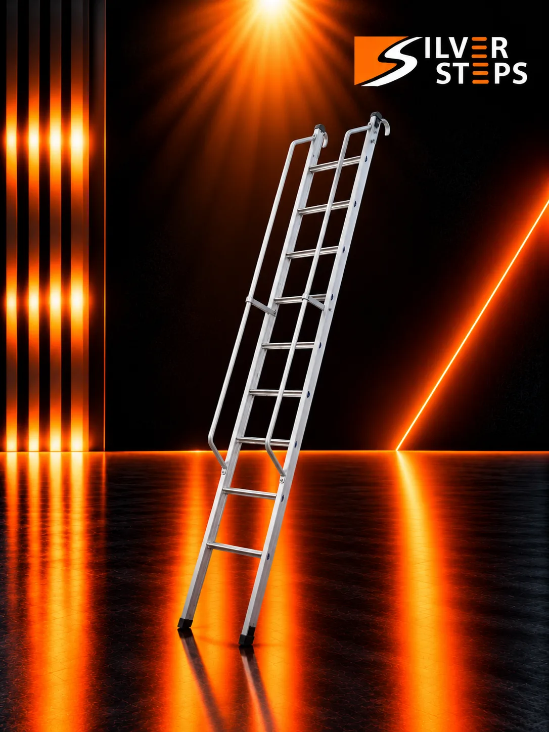 Silver Steps Single Ladder With Railings - aluminium single ladder