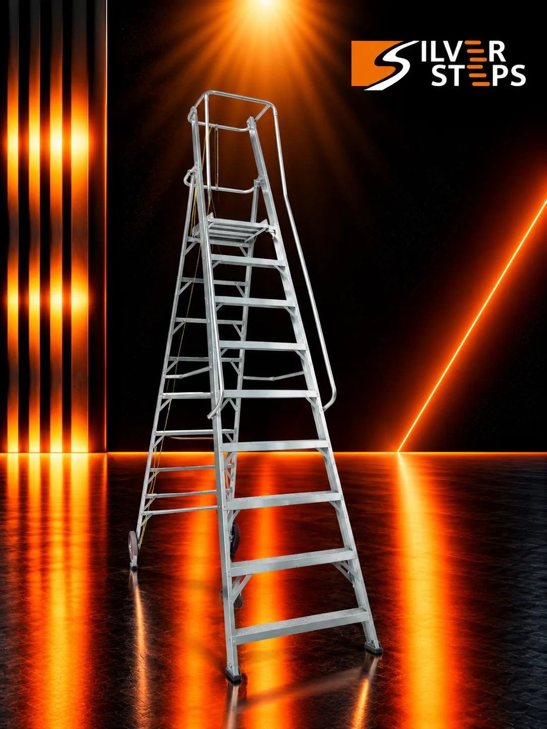 Silver Steps Trestle Ladder With Railings - aluminium trestle ladder